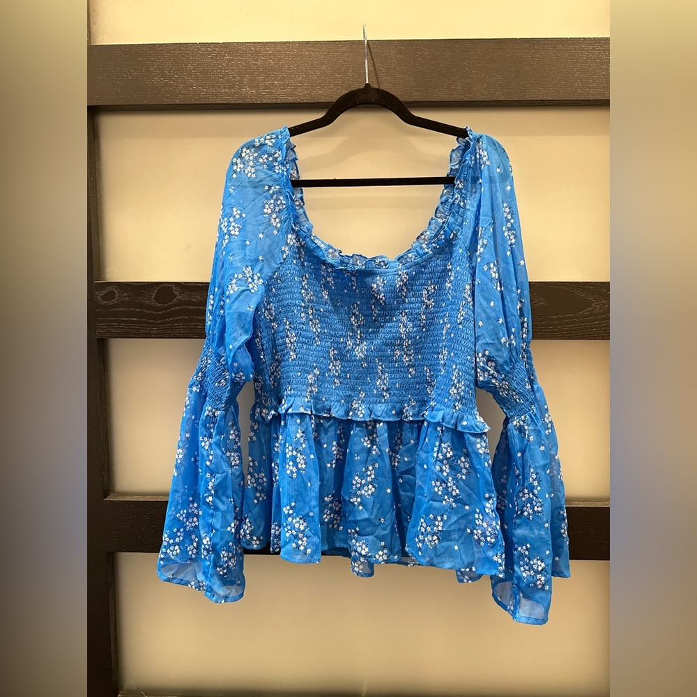 ASOS Blue Floral Off Shoulder Top